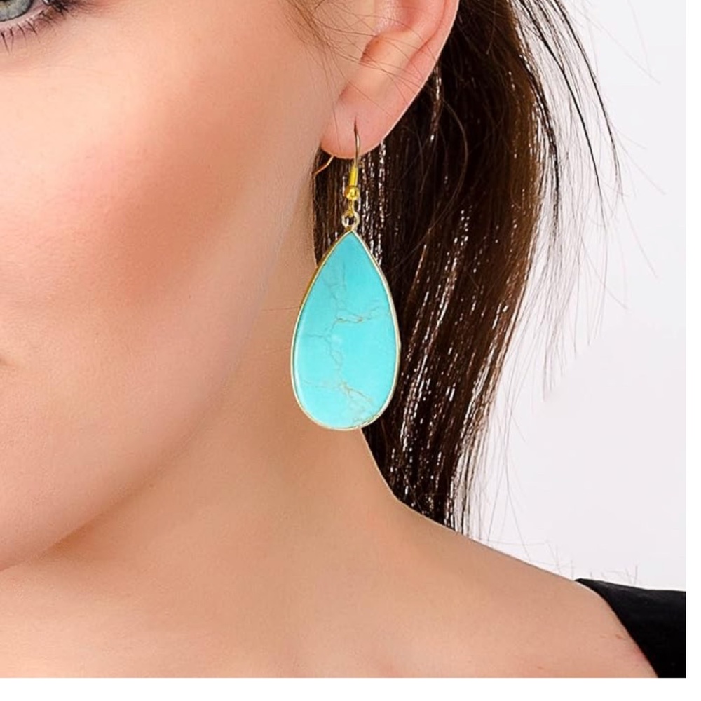 BaubleStar Turquoise Style Stone Earrings Statement Teardrop Dangle Earrings - Picture 3 of 4